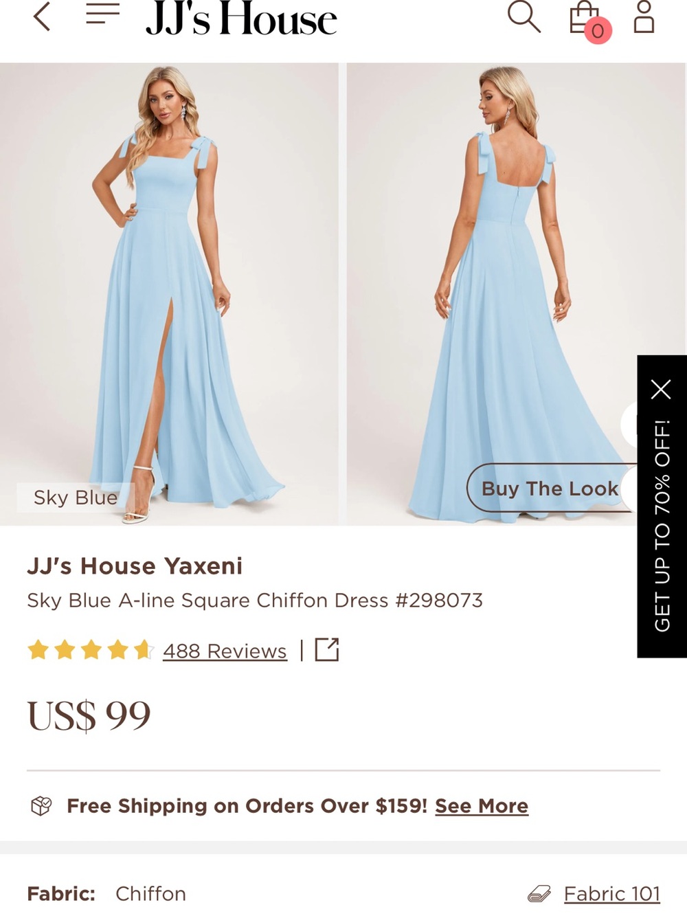 JJ's House Sky Blue A-Line Chiffon Maxi Dress with Tie Straps